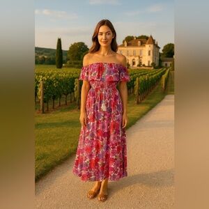 Jopna Floral Maxi Dress Strapless Cottagecore Boho Wedding Summer Lightweight